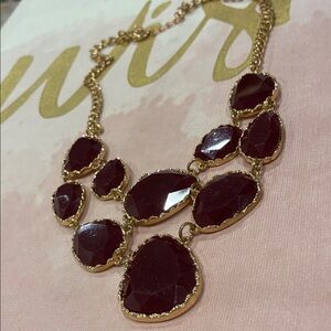 Elegant Gold Tone and Red Beveled Reflective Statement Necklace